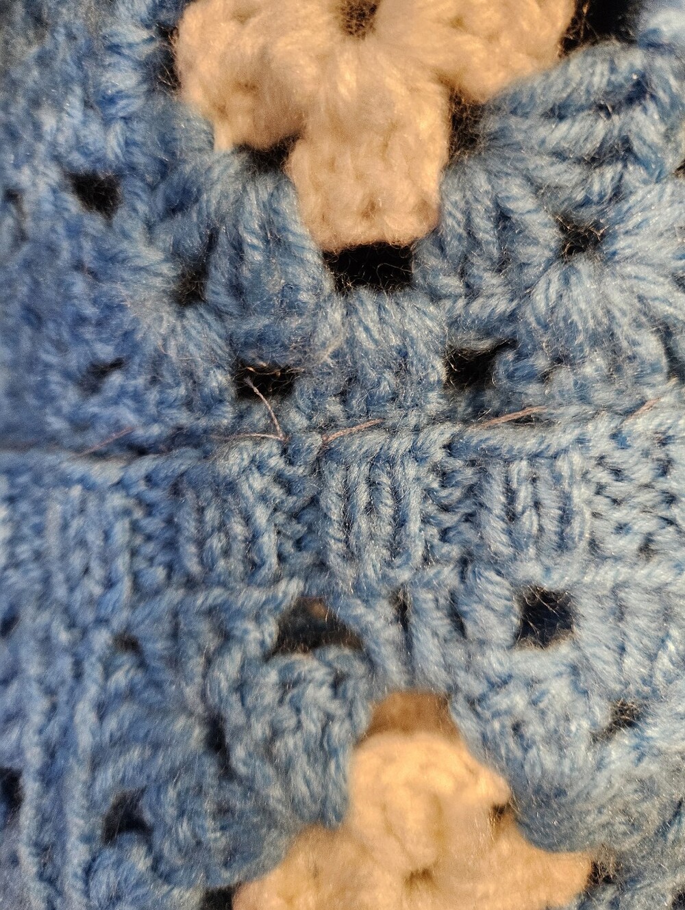 VTG Handmade Granny Square Crochet Cardigan Blue White Oversized OS - Picture 9 of 13